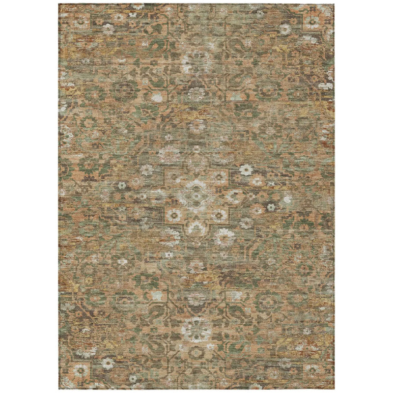 3' X 5' Copper And Orange Floral Medallion Washable Indoor Outdoor Area Rug Homeroots Outdoor