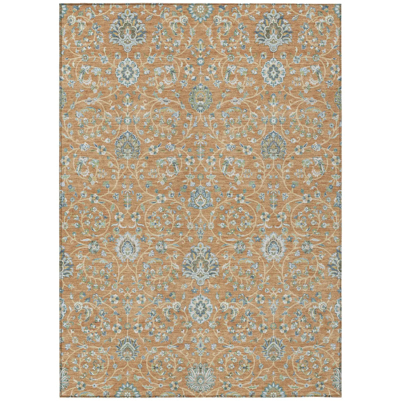 3' X 5' Copper And Orange Floral Washable Indoor Outdoor Area Rug Homeroots Outdoor