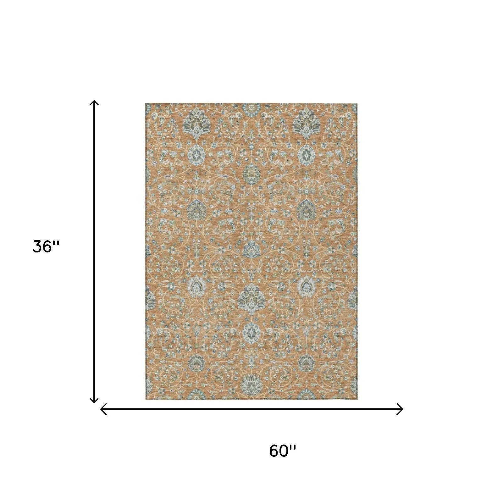 3' X 5' Copper And Orange Floral Washable Indoor Outdoor Area Rug Homeroots Outdoor