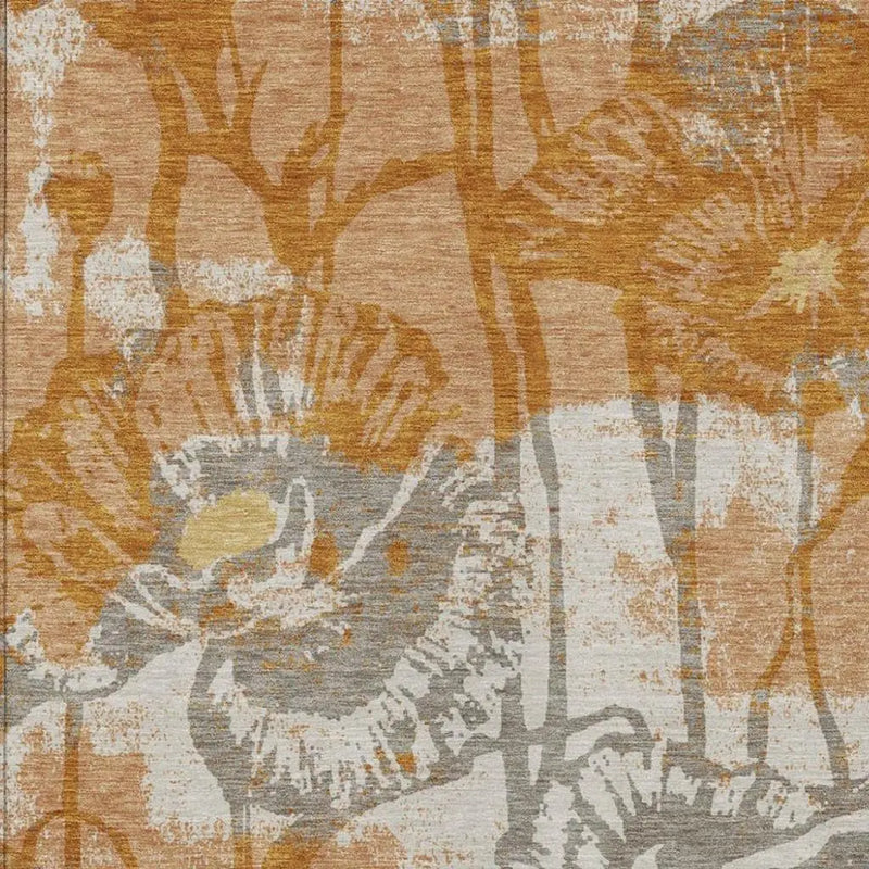 3' X 5' Copper And Orange Floral Washable Indoor Outdoor Area Rug Homeroots Outdoor