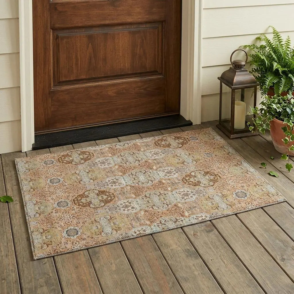 3' X 5' Copper And Orange Floral Washable Indoor Outdoor Area Rug Homeroots Outdoor
