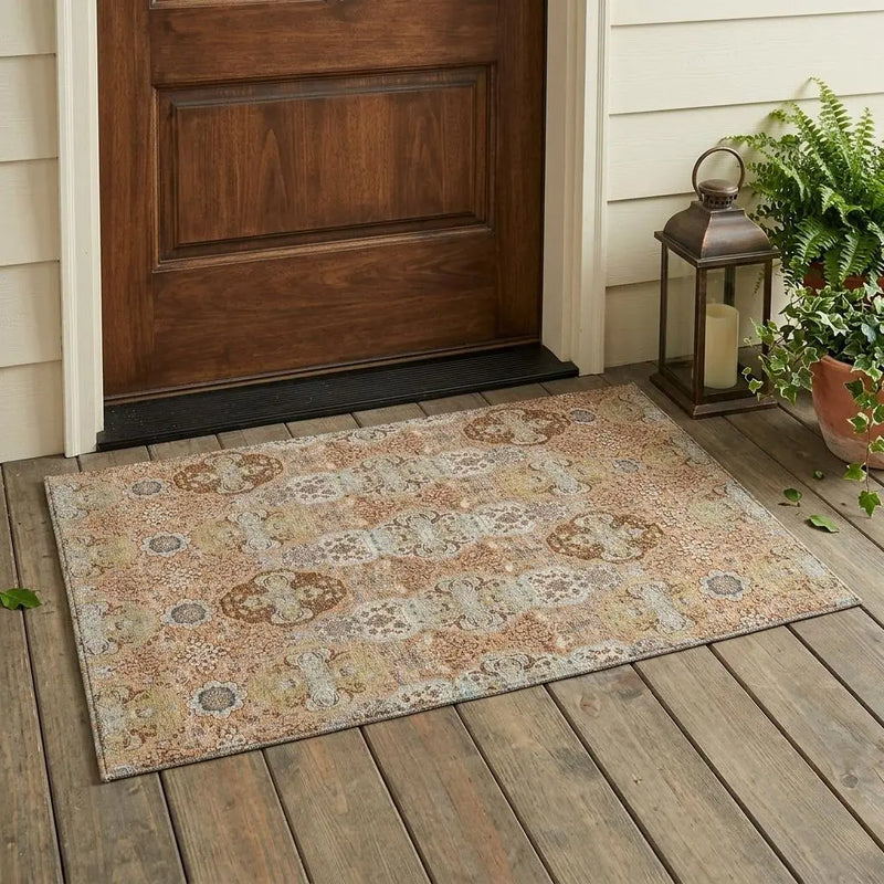 3' X 5' Copper And Orange Floral Washable Indoor Outdoor Area Rug Homeroots Outdoor