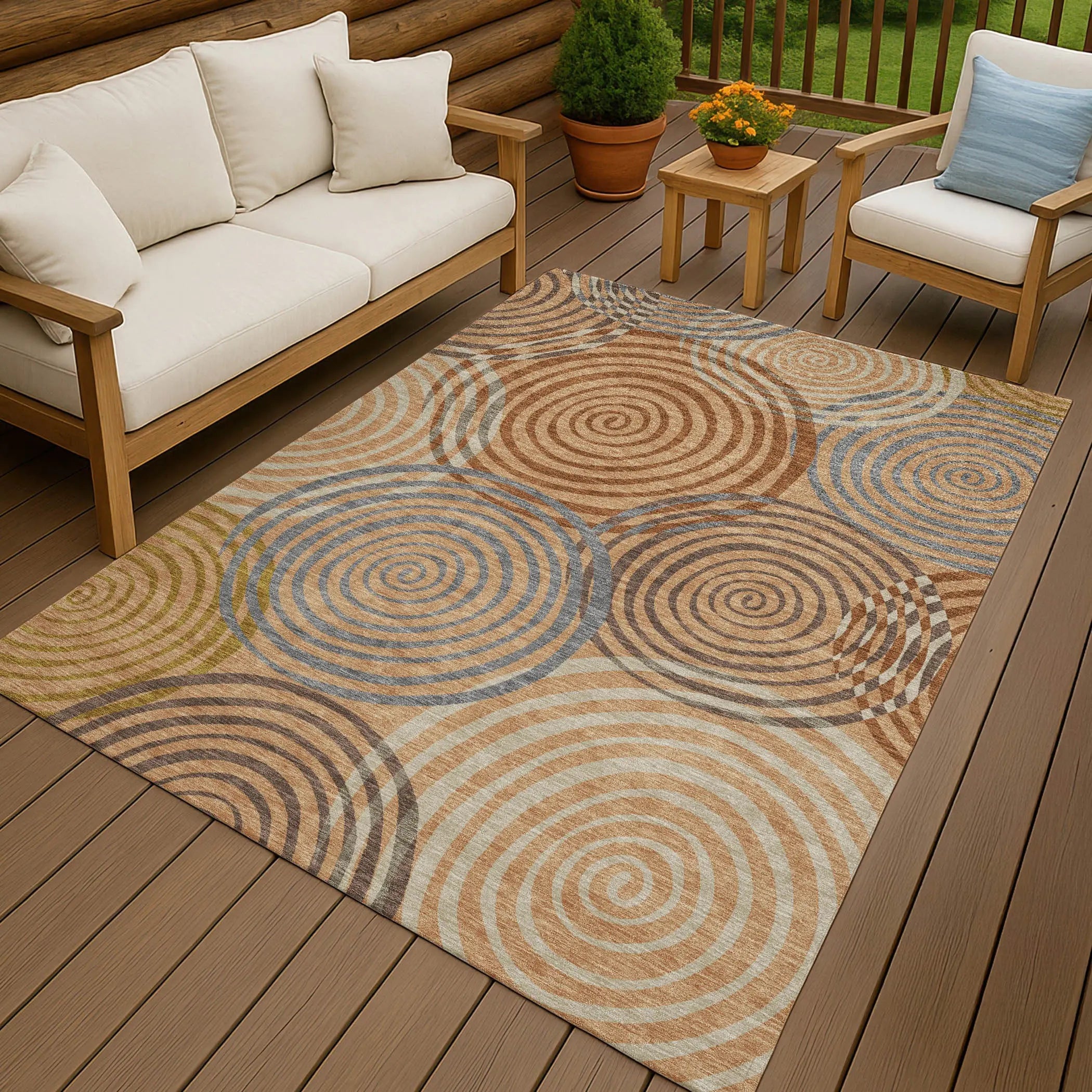 3' X 5' Copper And Orange Geometric Washable Indoor Outdoor Area Rug Homeroots Outdoor