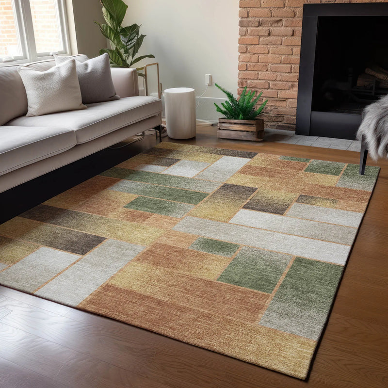 3' X 5' Copper And Orange Geometric Washable Indoor Outdoor Area Rug Homeroots Outdoor