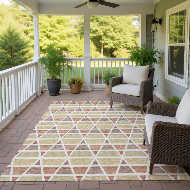 3' X 5' Copper And Orange Geometric Washable Indoor Outdoor Area Rug Homeroots Outdoor