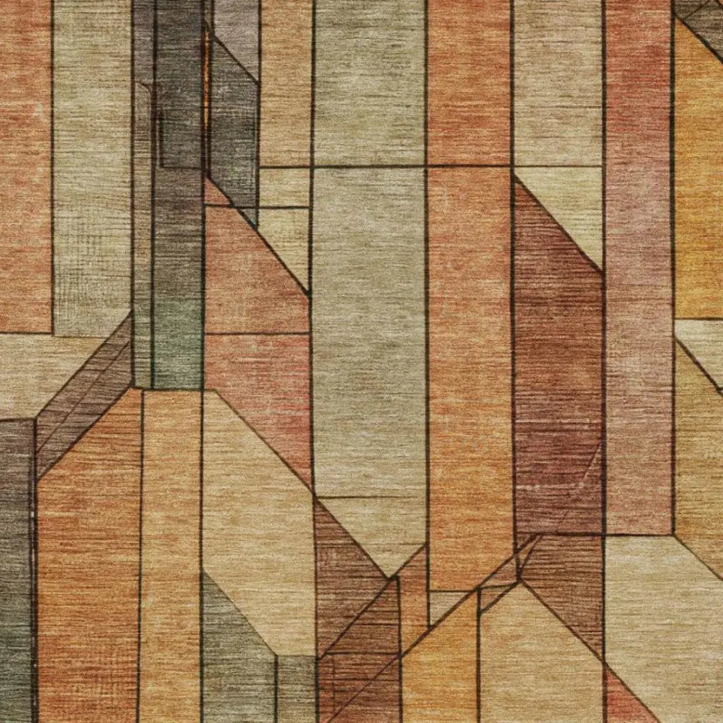 3' X 5' Copper And Orange Geometric Washable Indoor Outdoor Area Rug Homeroots Outdoor
