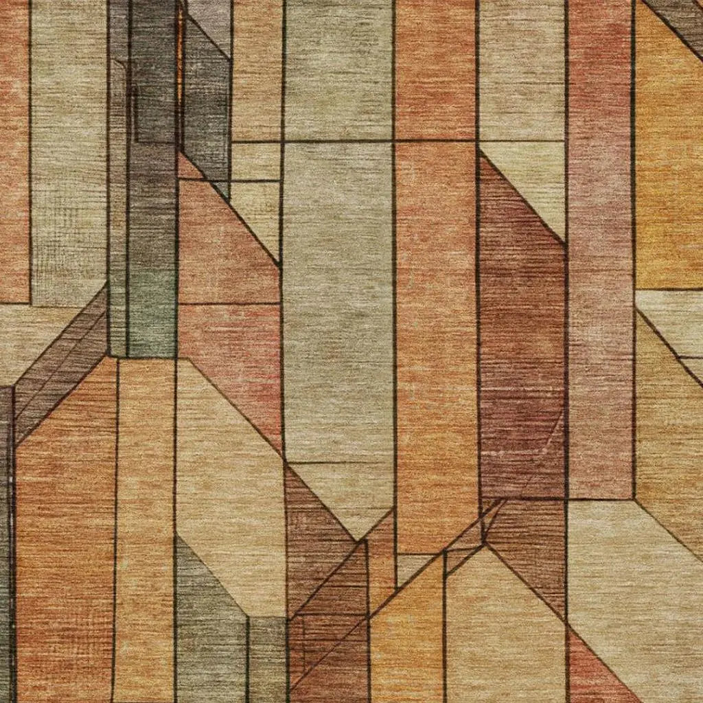 3' X 5' Copper And Orange Geometric Washable Indoor Outdoor Area Rug Homeroots Outdoor