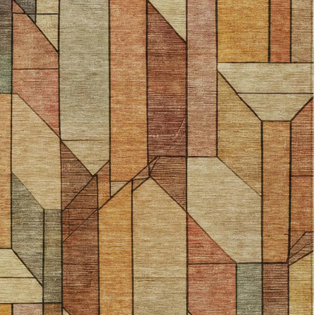 3' X 5' Copper And Orange Geometric Washable Indoor Outdoor Area Rug Homeroots Outdoor