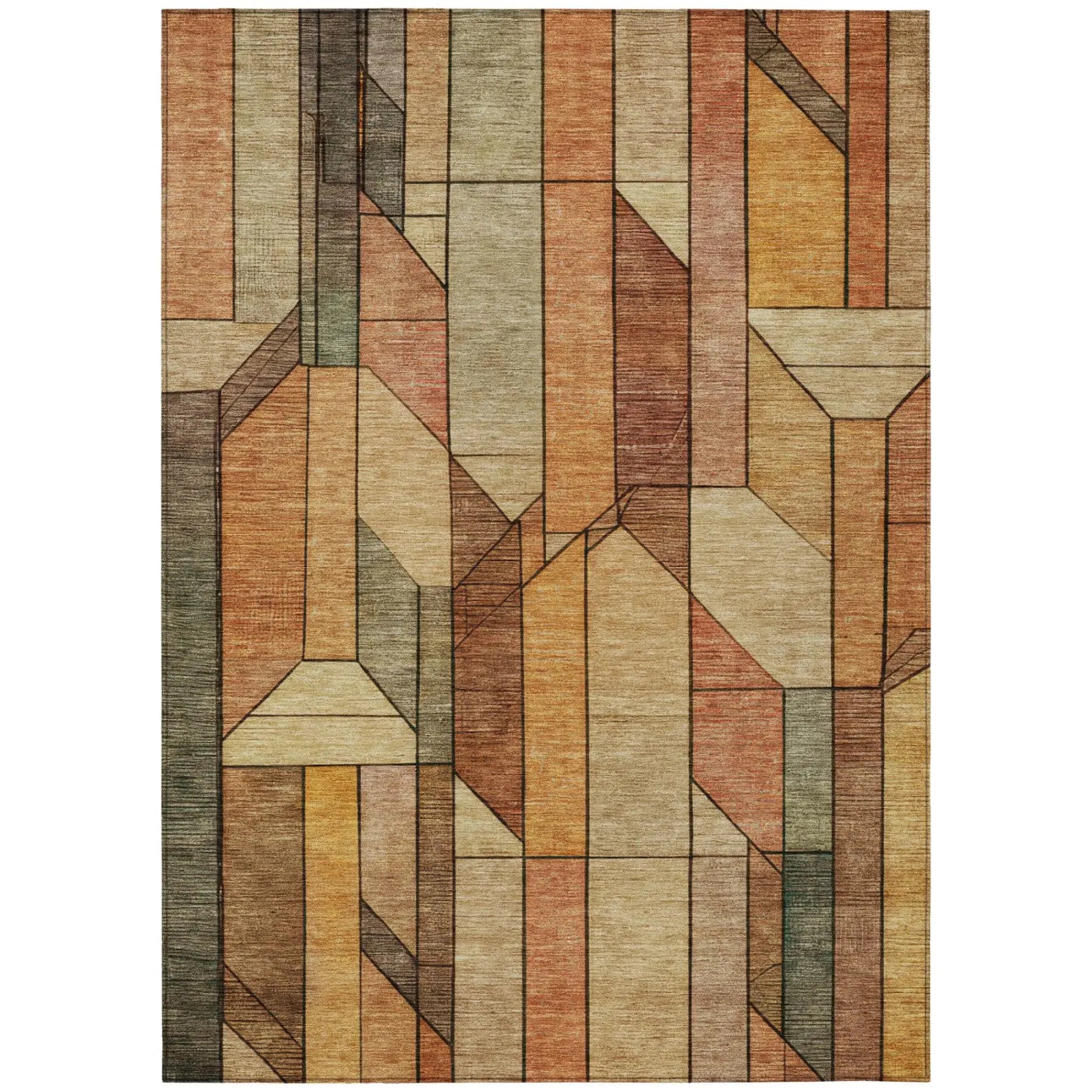 3' X 5' Copper And Orange Geometric Washable Indoor Outdoor Area Rug Homeroots Outdoor