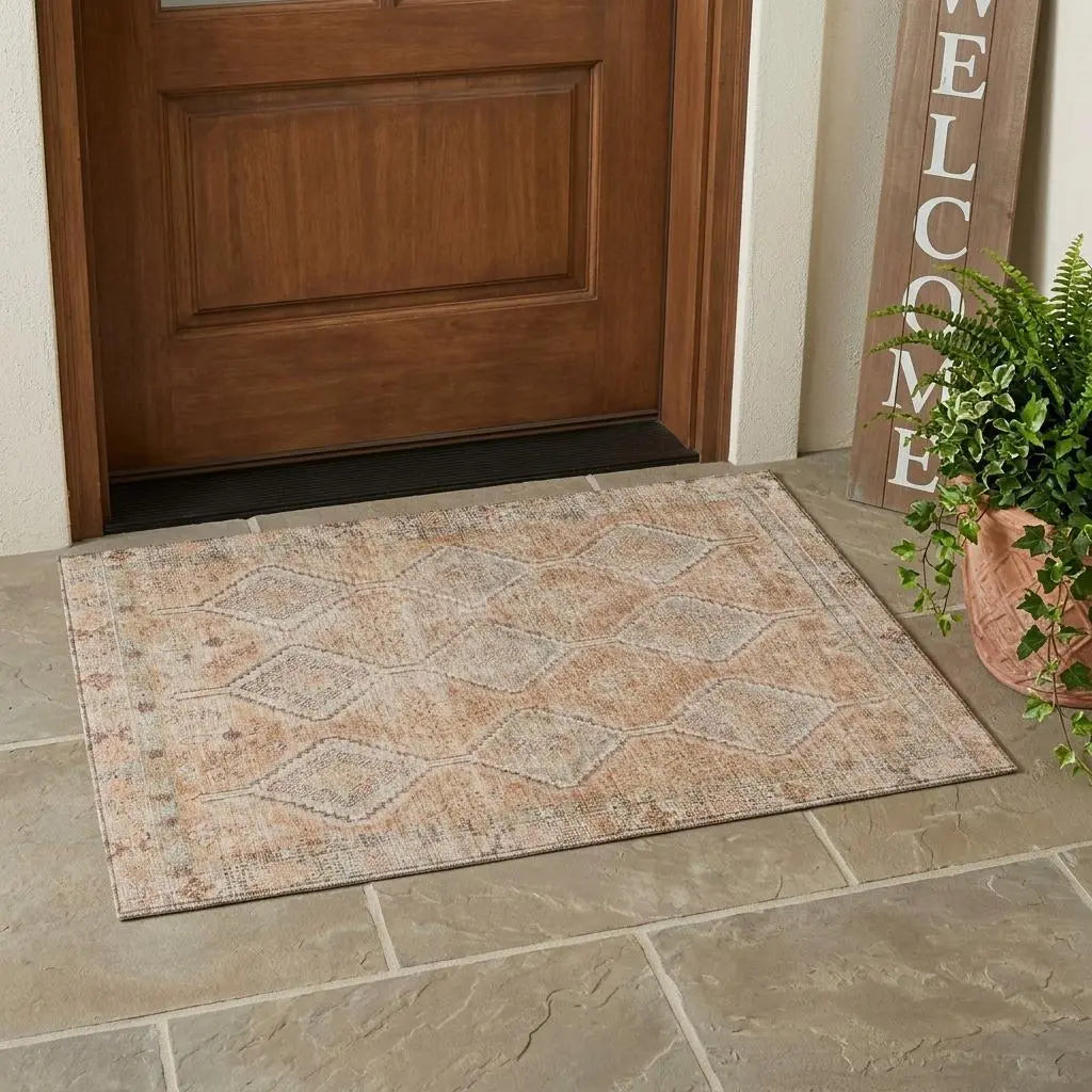 3' X 5' Copper And Orange Geometric Washable Indoor Outdoor Area Rug Homeroots Outdoor
