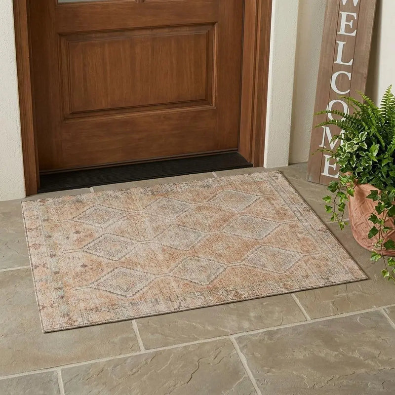 3' X 5' Copper And Orange Geometric Washable Indoor Outdoor Area Rug Homeroots Outdoor