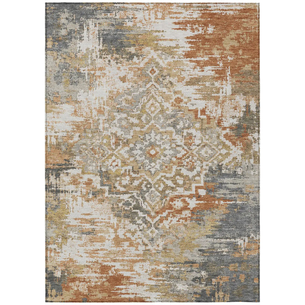 3' X 5' Copper And Orange Medallion Washable Indoor Outdoor Area Rug Homeroots Outdoor