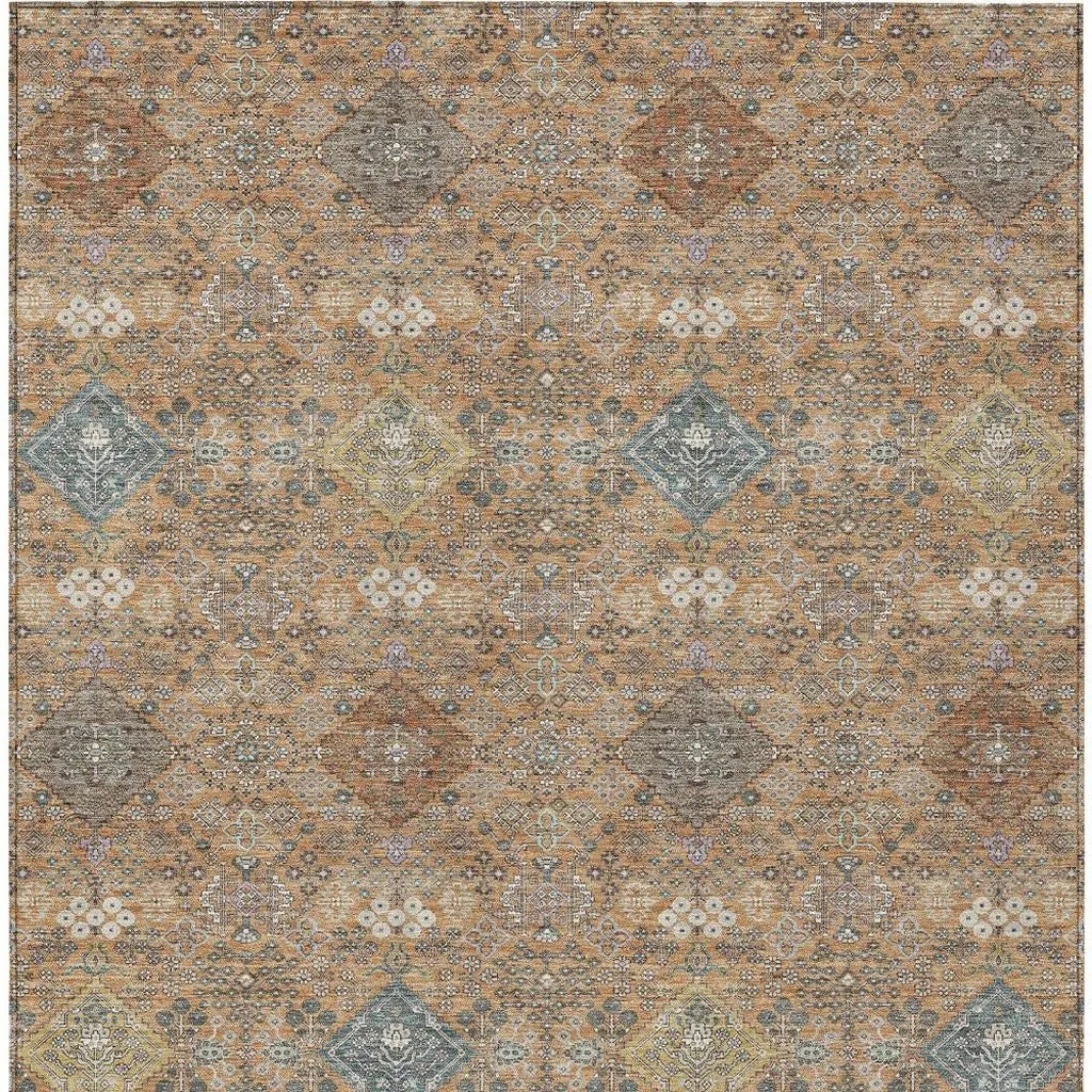 3' X 5' Copper And Orange Oriental Washable Indoor Outdoor Area Rug Homeroots Outdoor