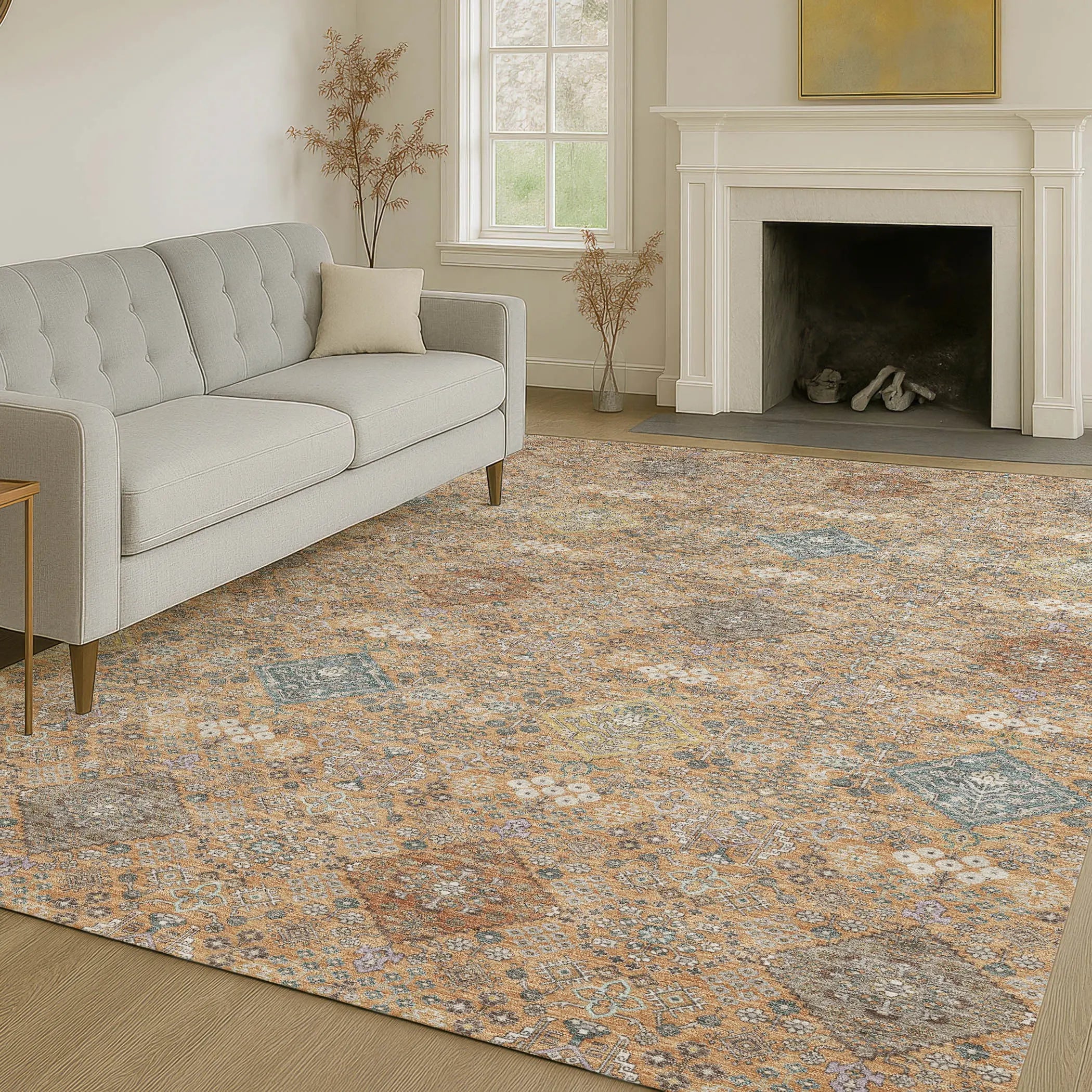 3' X 5' Copper And Orange Oriental Washable Indoor Outdoor Area Rug Homeroots Outdoor