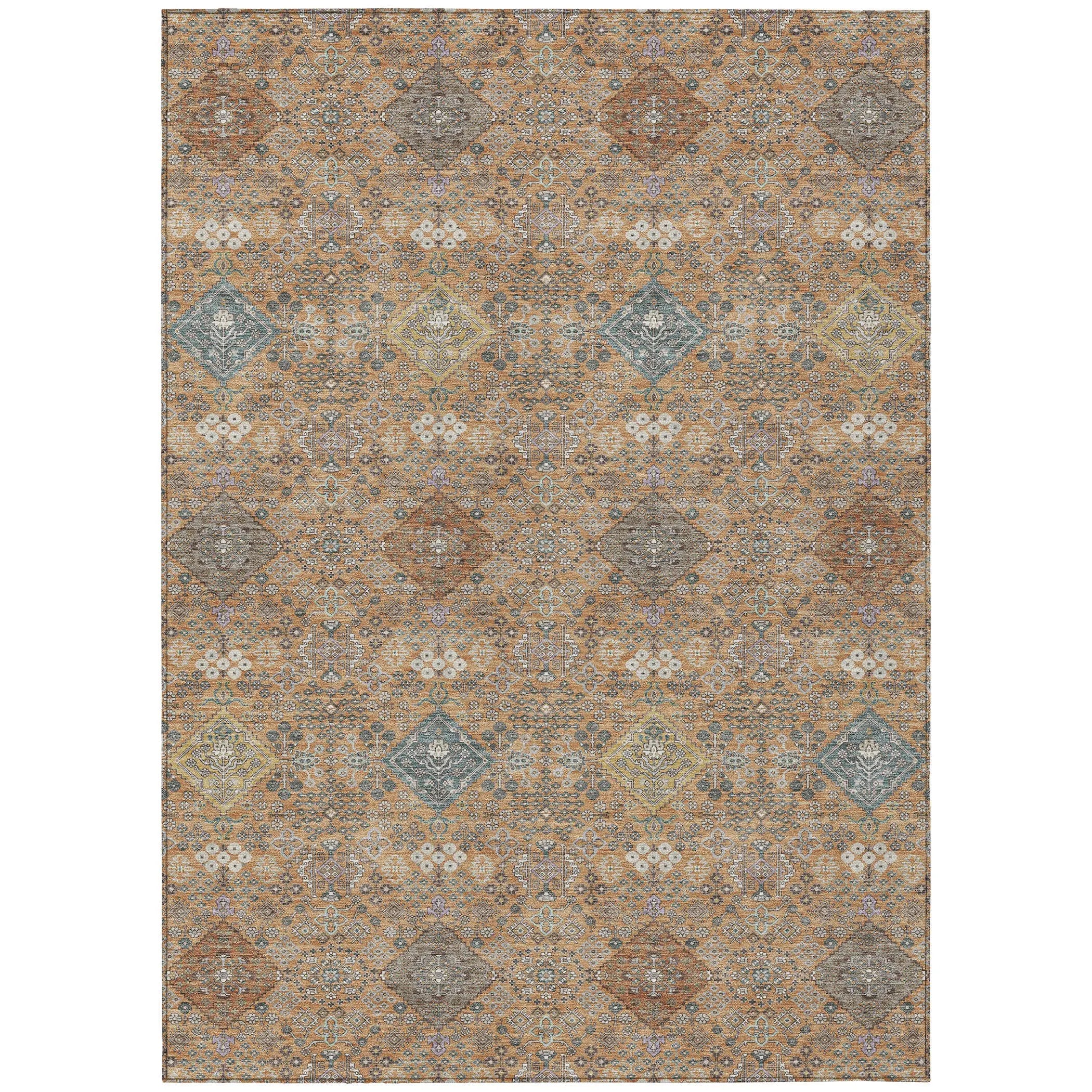 3' X 5' Copper And Orange Oriental Washable Indoor Outdoor Area Rug Homeroots Outdoor