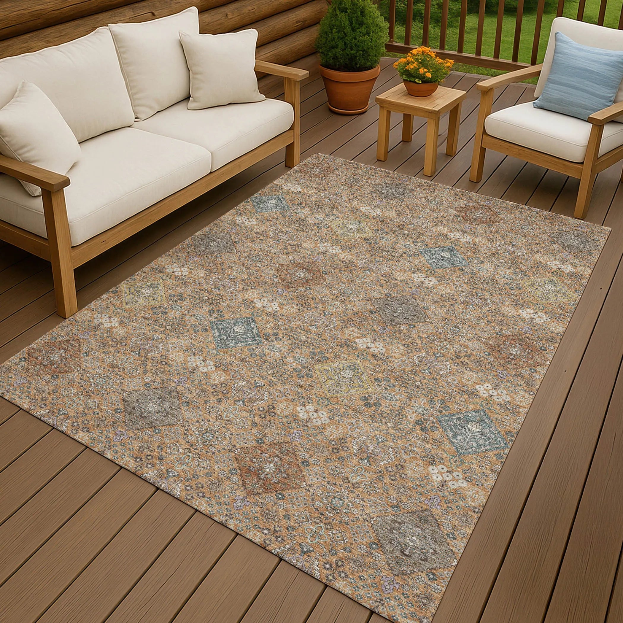 3' X 5' Copper And Orange Oriental Washable Indoor Outdoor Area Rug Homeroots Outdoor