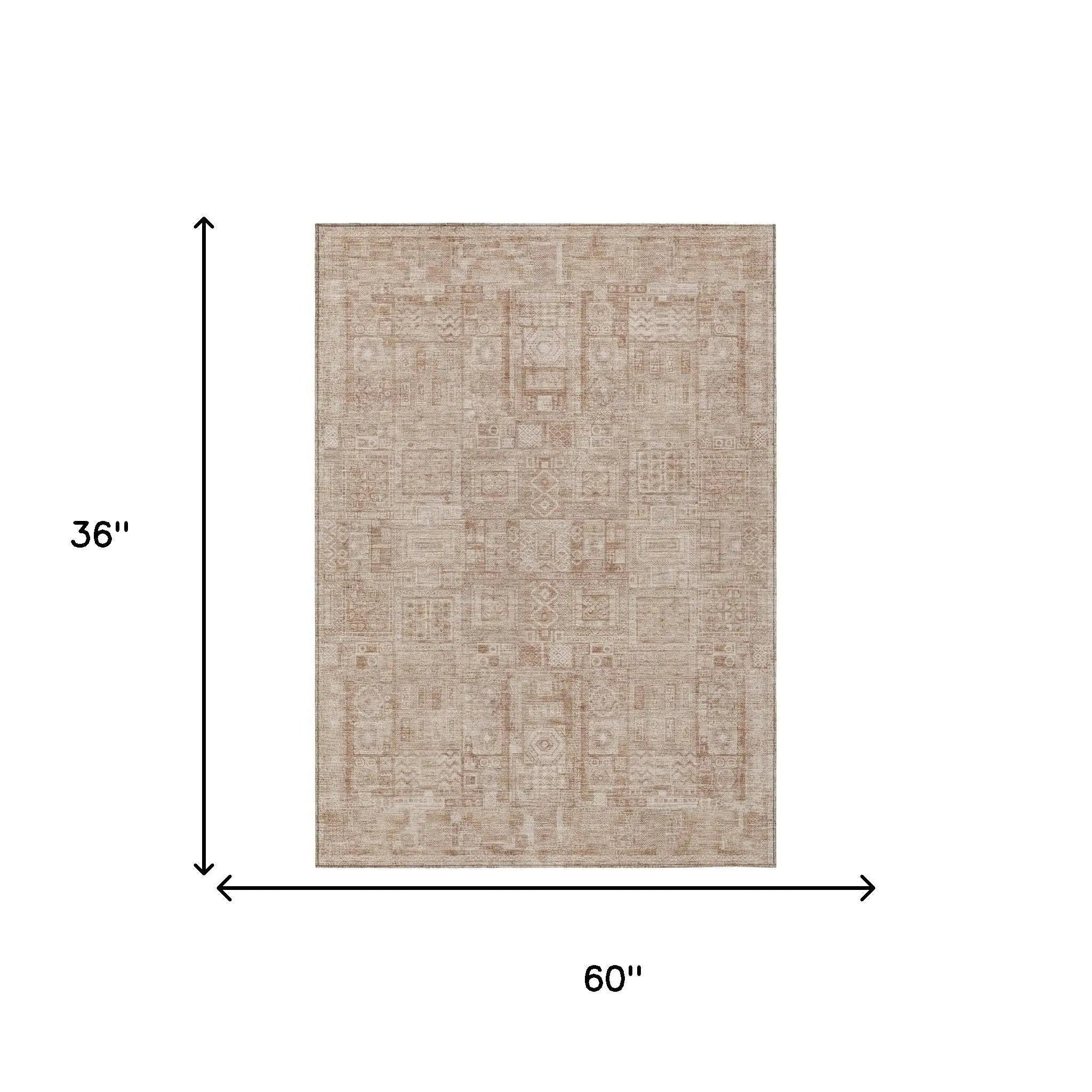3' X 5' Copper And Orange Oriental Washable Indoor Outdoor Area Rug Homeroots Outdoor