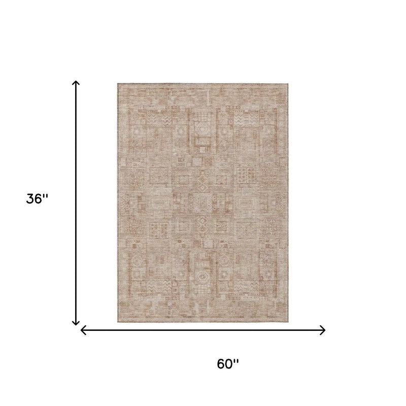 3' X 5' Copper And Orange Oriental Washable Indoor Outdoor Area Rug Homeroots Outdoor