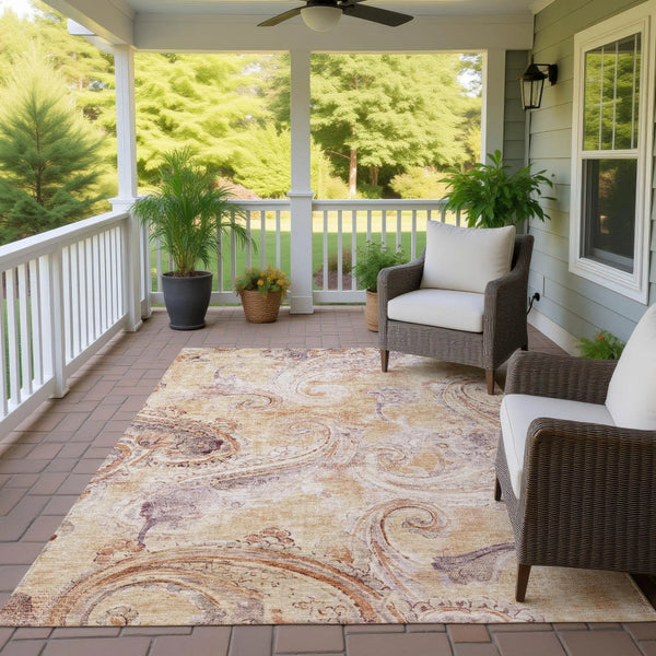 3' X 5' Copper And Orange Paisley Washable Indoor Outdoor Area Rug Homeroots Outdoor