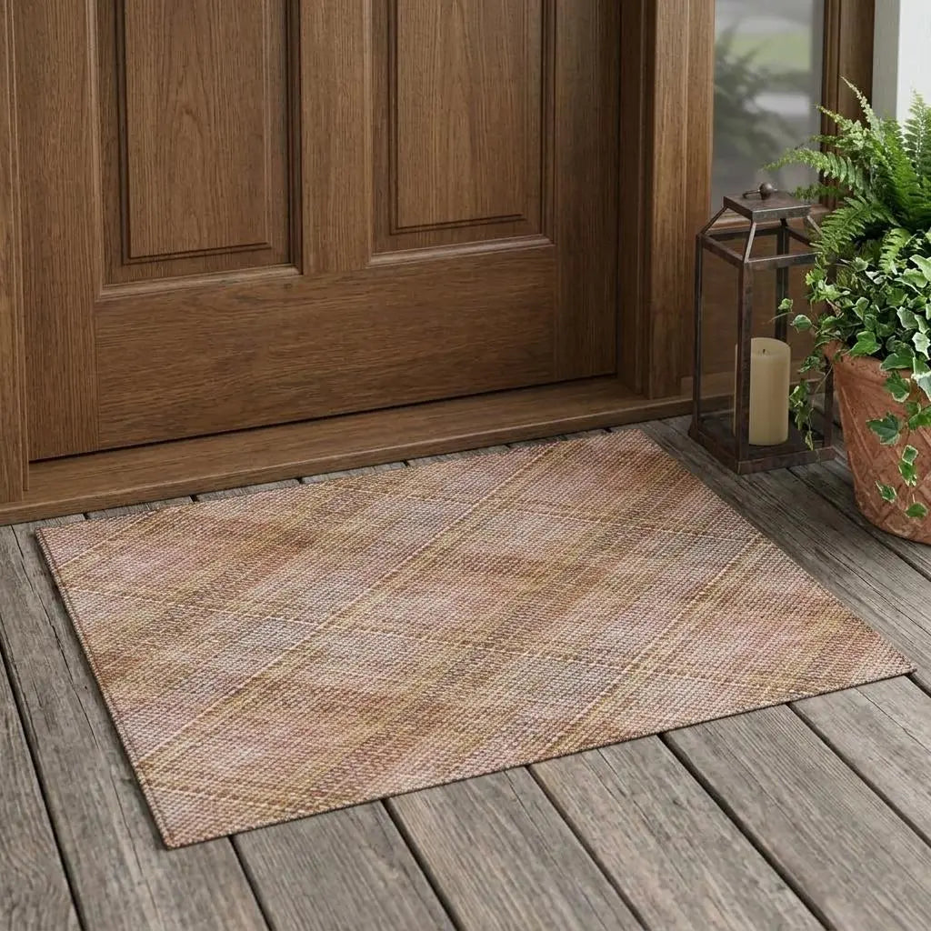 3' X 5' Copper And Orange Plaid Washable Indoor Outdoor Area Rug Homeroots Outdoor