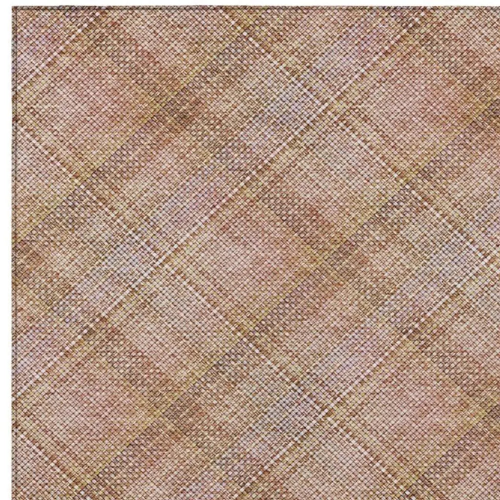 3' X 5' Copper And Orange Plaid Washable Indoor Outdoor Area Rug Homeroots Outdoor
