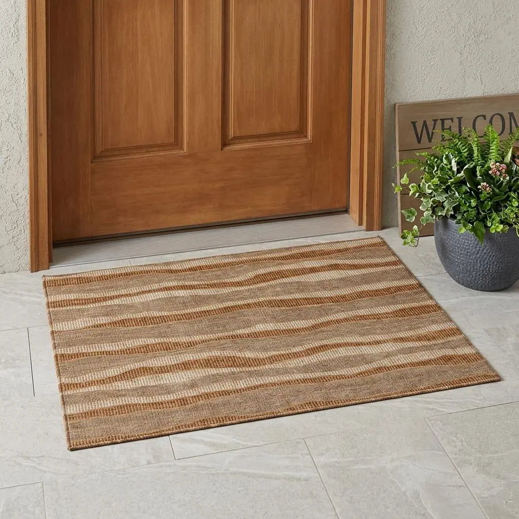 3' X 5' Copper And Orange Striped Washable Indoor Outdoor Area Rug Homeroots Outdoor