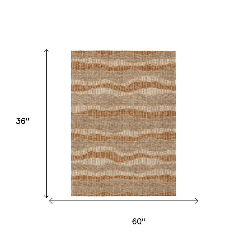 3' X 5' Copper And Orange Striped Washable Indoor Outdoor Area Rug Homeroots Outdoor