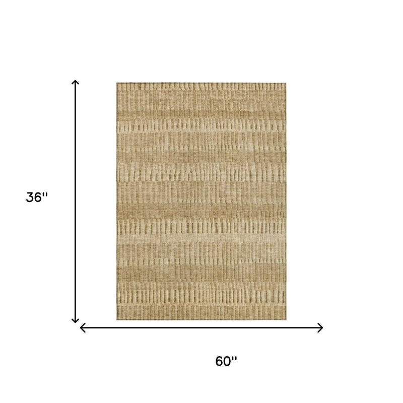 3' X 5' Copper And Orange Striped Washable Indoor Outdoor Area Rug Homeroots Outdoor