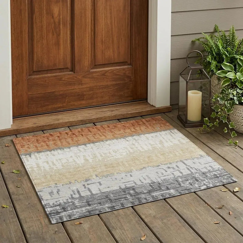 3' X 5' Copper And Orange Striped Washable Indoor Outdoor Area Rug Homeroots Outdoor