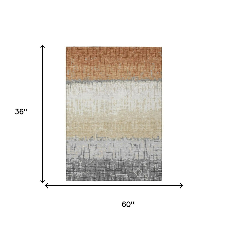 3' X 5' Copper And Orange Striped Washable Indoor Outdoor Area Rug Homeroots Outdoor