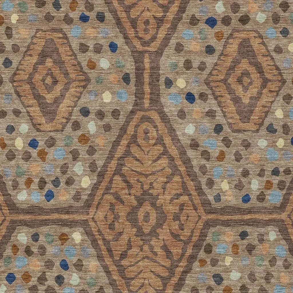 3' X 5' Copper And Orange Tribal Washable Indoor Outdoor Area Rug Homeroots Outdoor