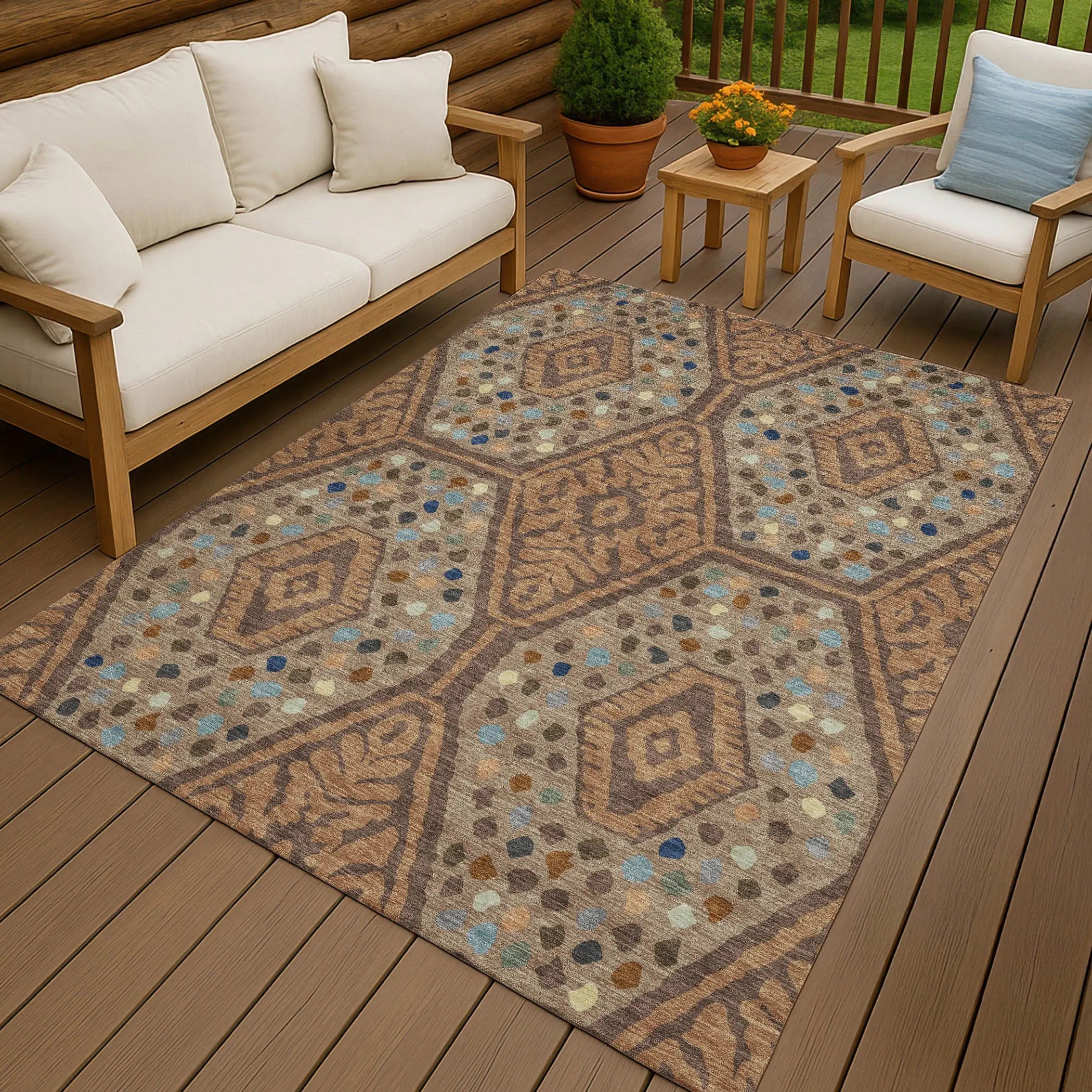 3' X 5' Copper And Orange Tribal Washable Indoor Outdoor Area Rug Homeroots Outdoor