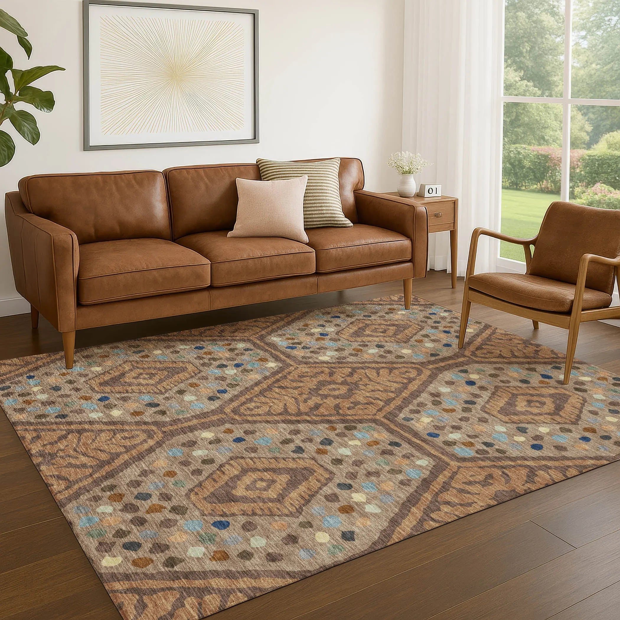 3' X 5' Copper And Orange Tribal Washable Indoor Outdoor Area Rug Homeroots Outdoor