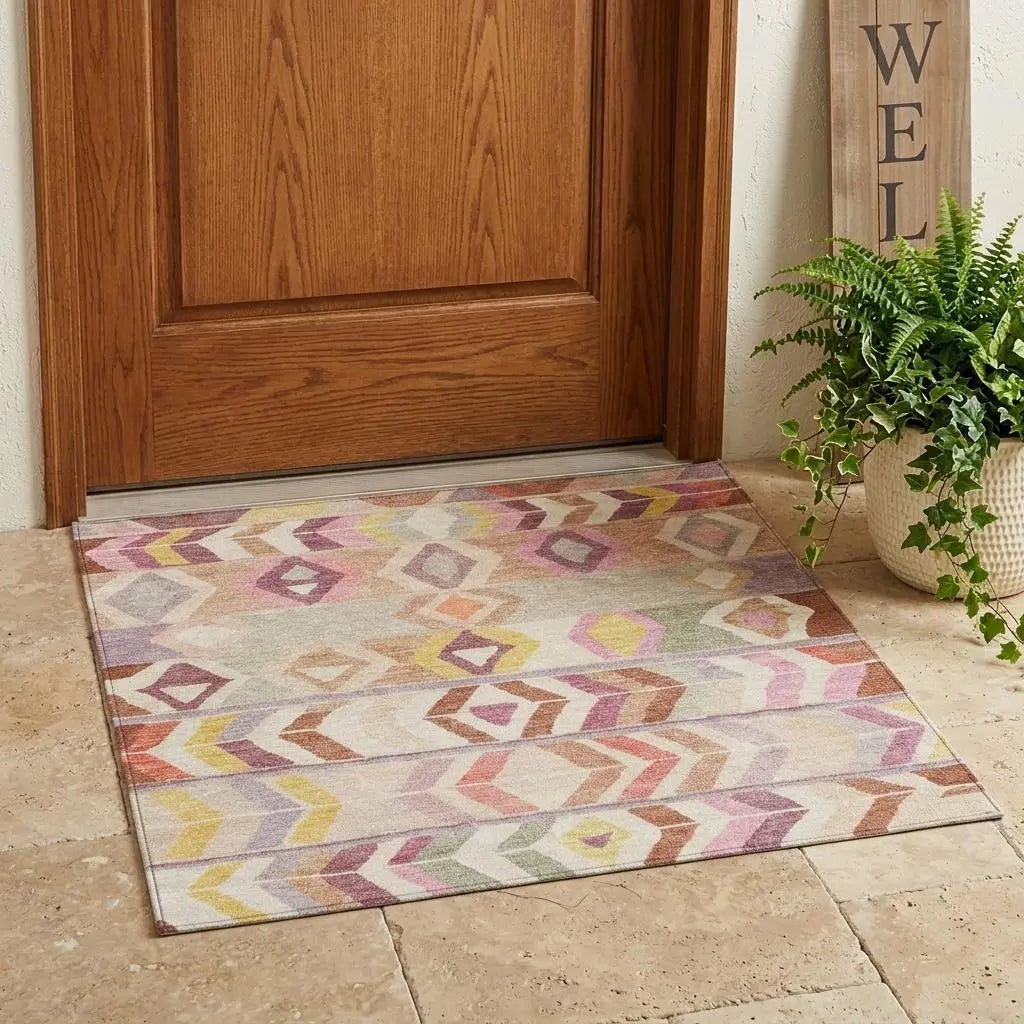 3' X 5' Copper And Orange Tribal Washable Indoor Outdoor Area Rug Homeroots Outdoor