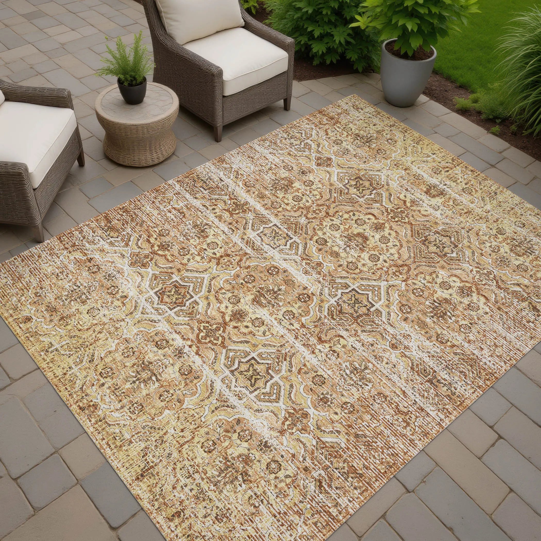 3' X 5' Copper And Purple Floral Washable Indoor Outdoor Area Rug Homeroots Outdoor