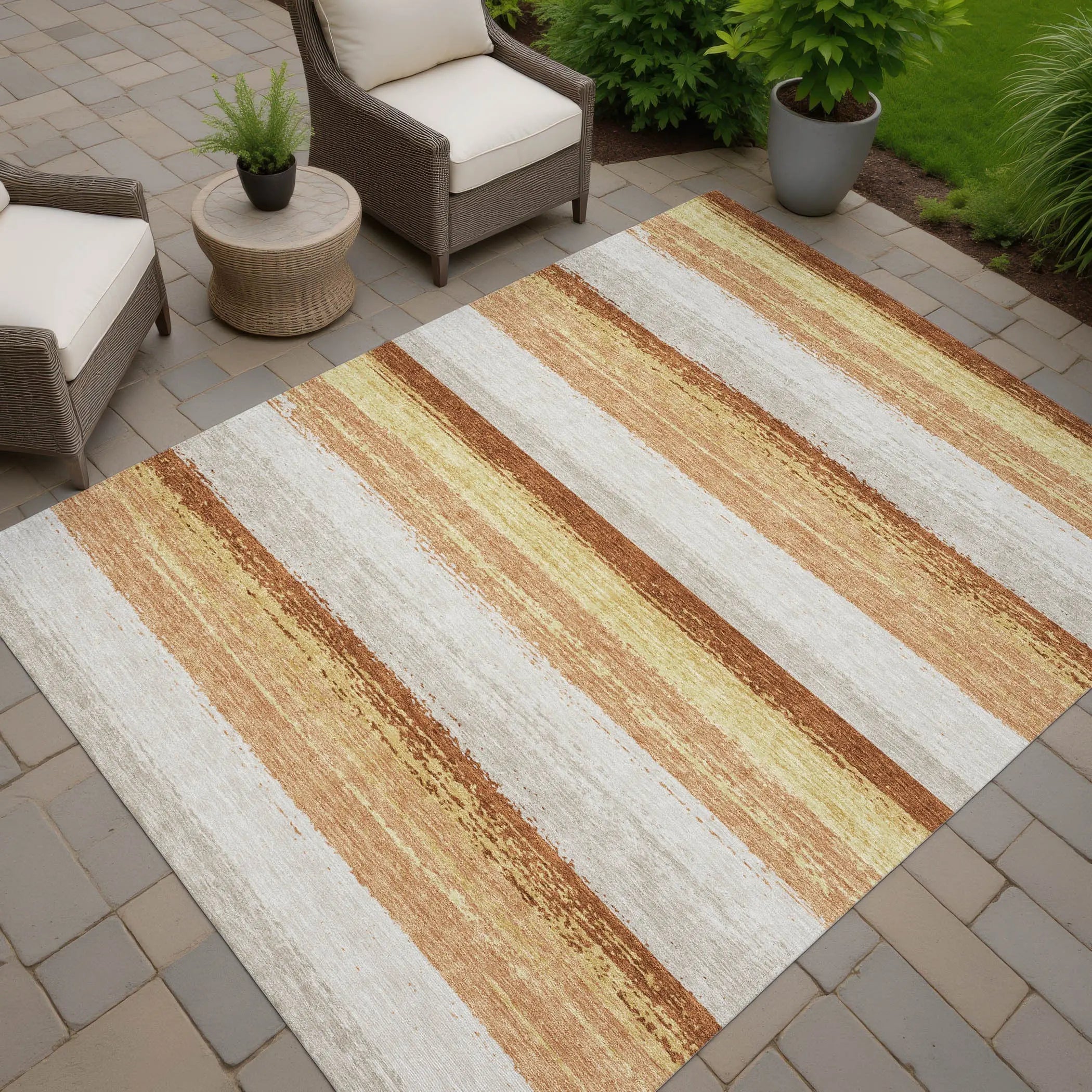 3' X 5' Copper And Purple Striped Washable Indoor Outdoor Area Rug Homeroots Outdoor
