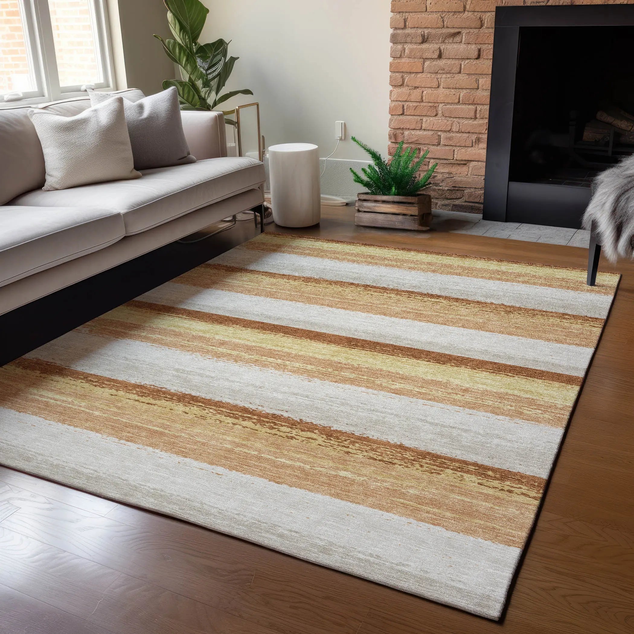 3' X 5' Copper And Purple Striped Washable Indoor Outdoor Area Rug Homeroots Outdoor