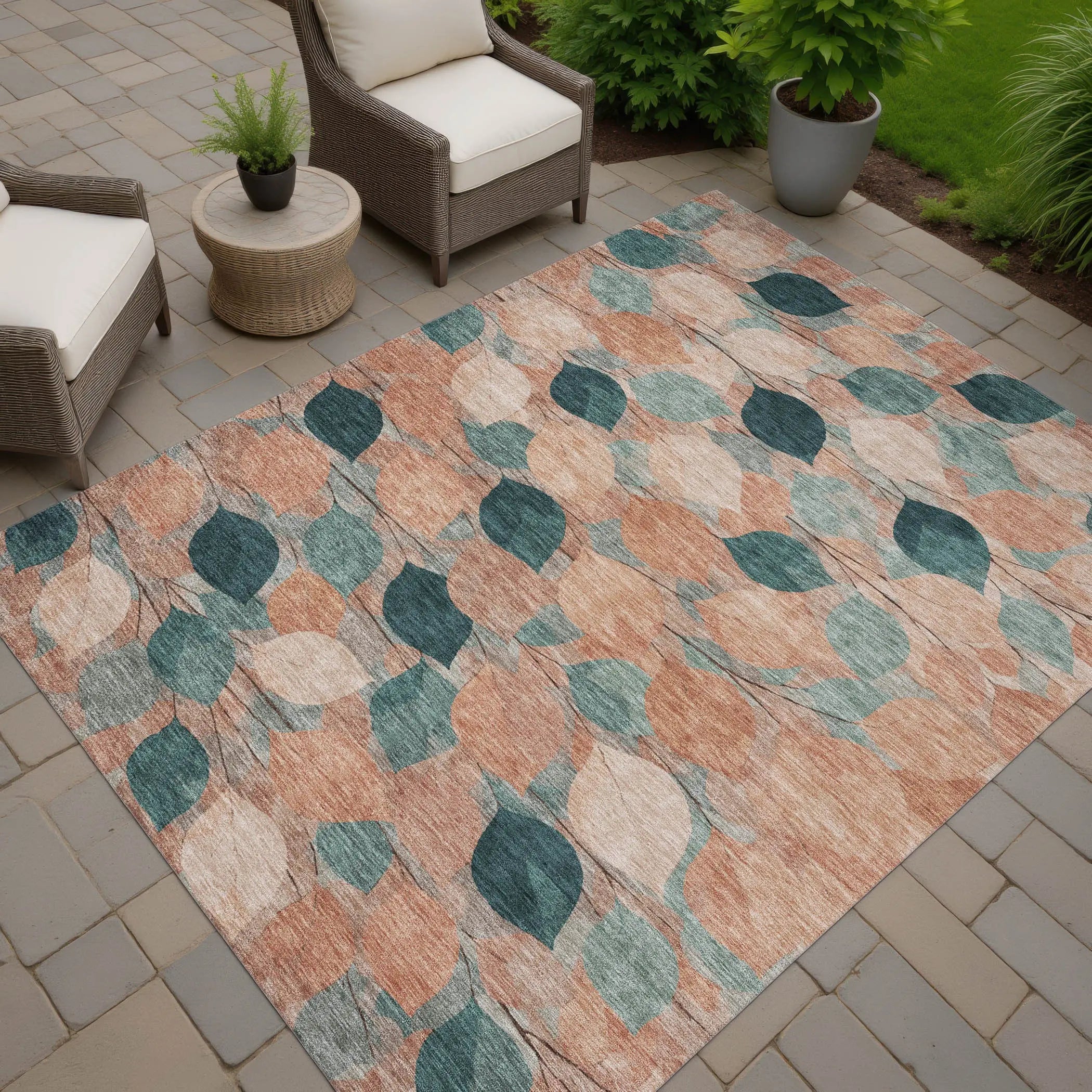 3' X 5' Copper And Salmon Floral Washable Indoor Outdoor Area Rug Homeroots Outdoor