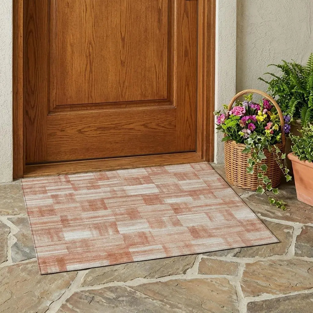 3' X 5' Copper And Salmon Striped Washable Indoor Outdoor Area Rug Homeroots Outdoor