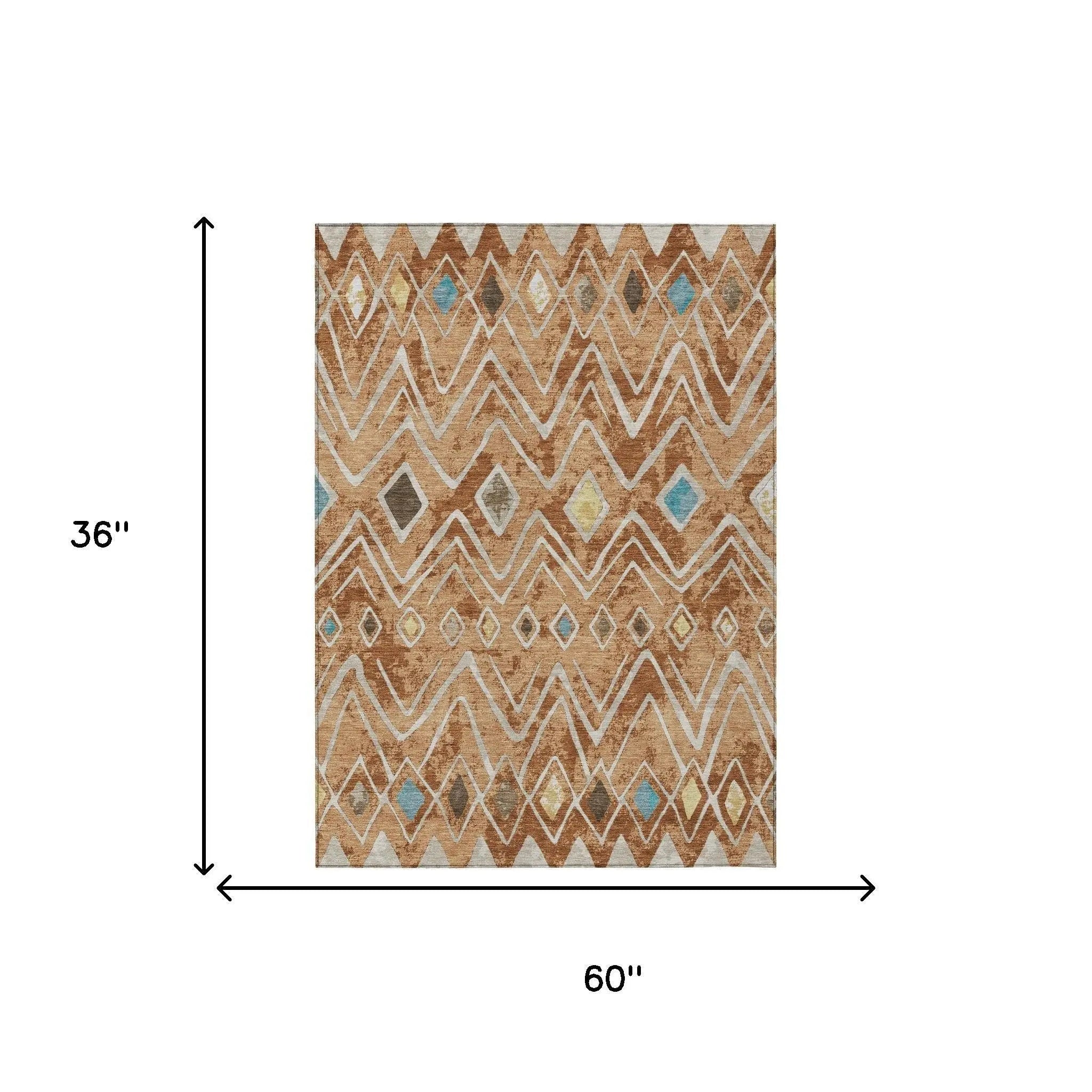 3' X 5' Copper And Taupe Geometric Washable Indoor Outdoor Area Rug Homeroots Outdoor