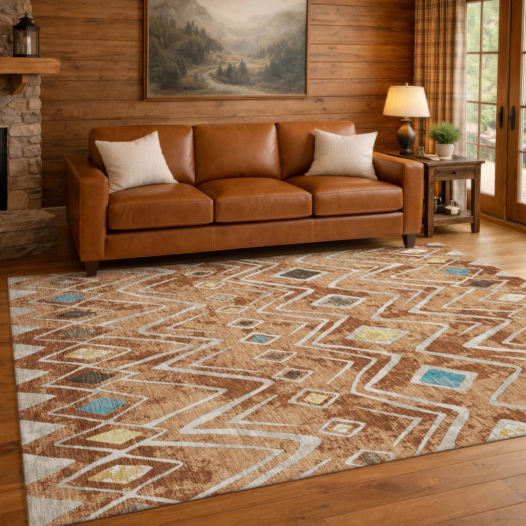 3' X 5' Copper And Taupe Geometric Washable Indoor Outdoor Area Rug Homeroots Outdoor