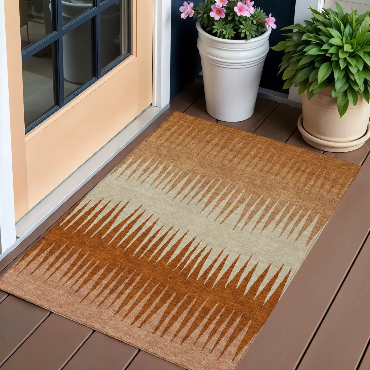 3' X 5' Copper Brown And Beige Striped Washable Indoor Outdoor Area Rug Homeroots Outdoor