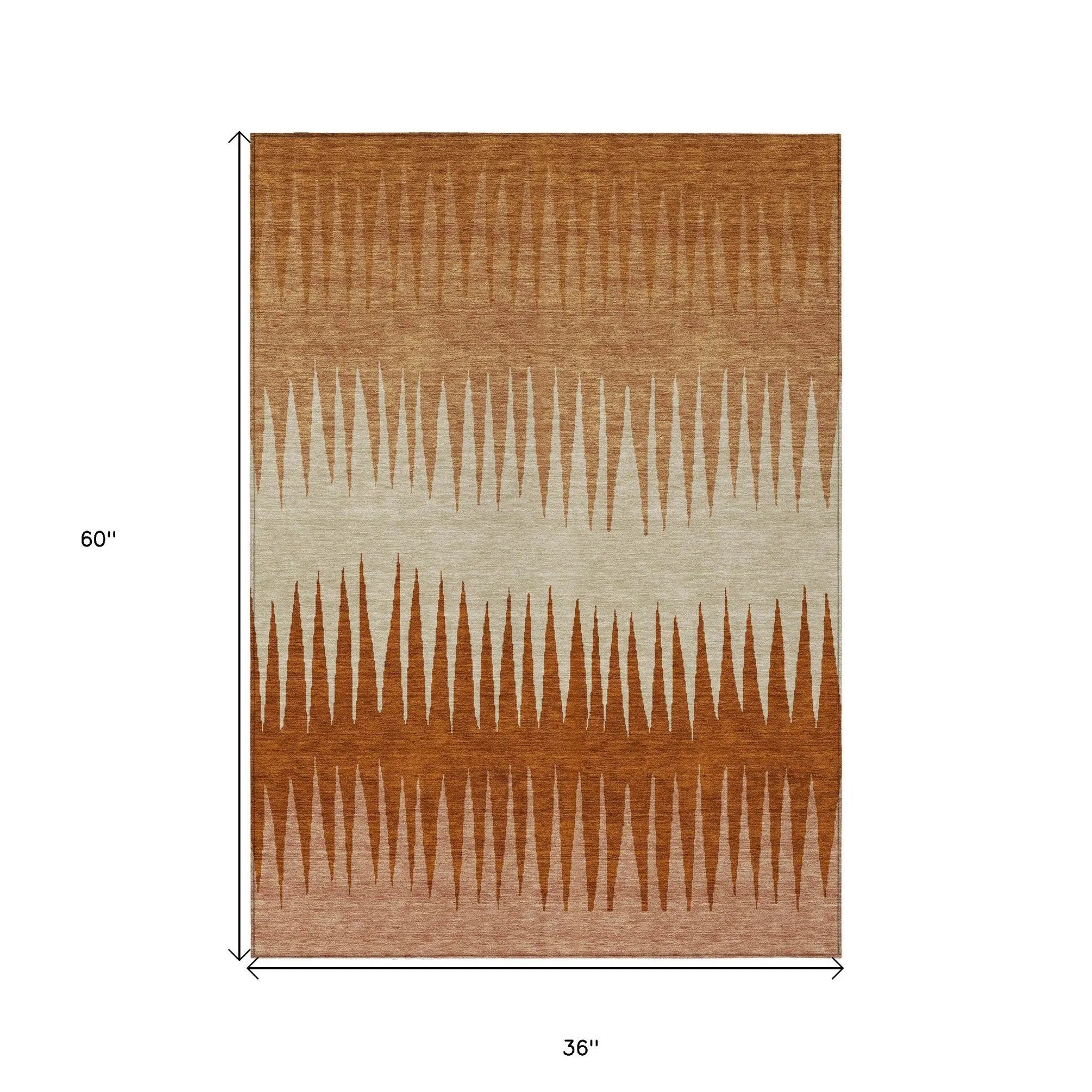 3' X 5' Copper Brown And Beige Striped Washable Indoor Outdoor Area Rug Homeroots Outdoor
