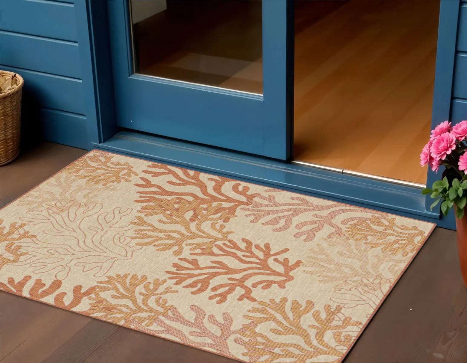 3' X 5' Coral And Beige Nautical Indoor Outdoor Area Rug Homeroots Outdoor