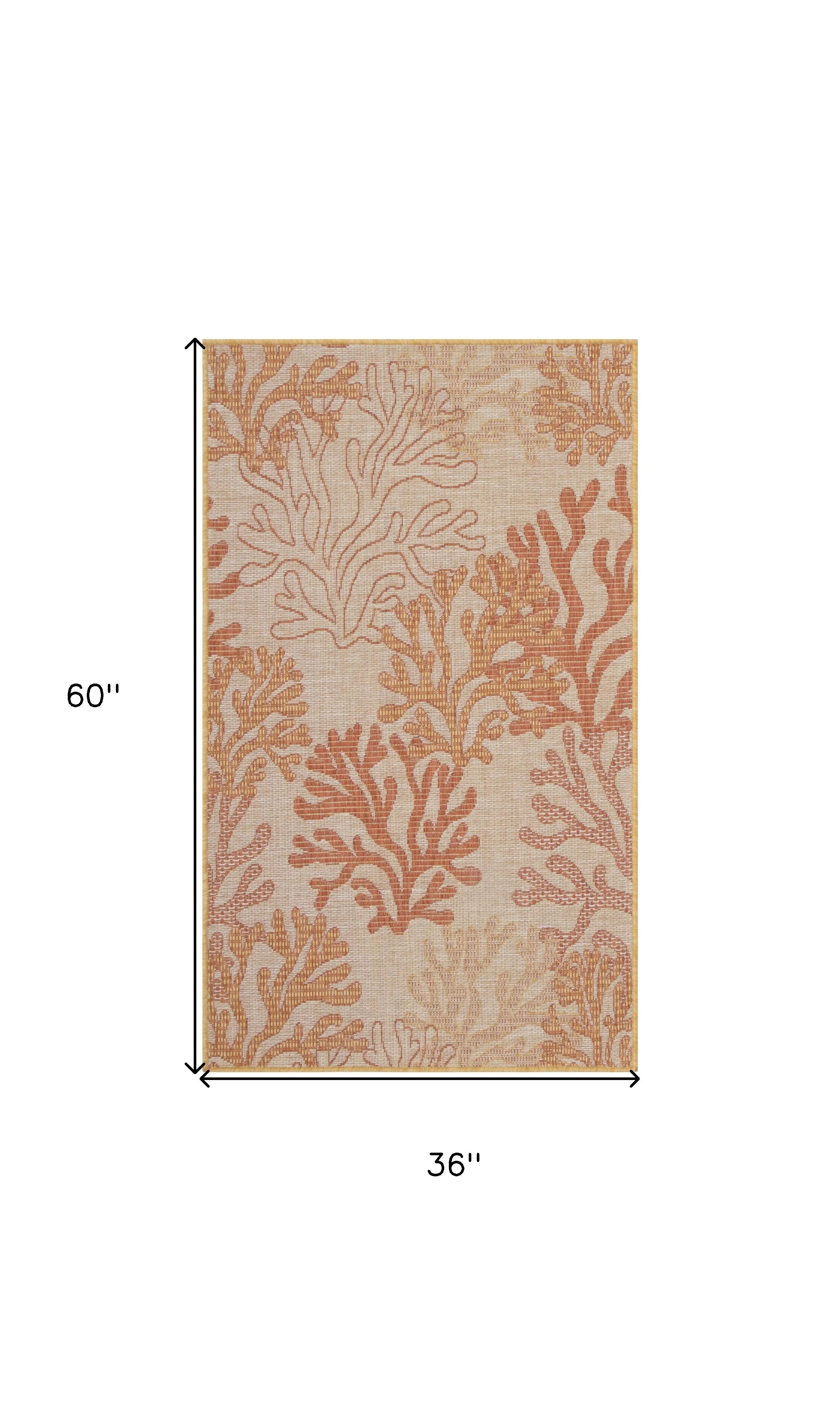 3' X 5' Coral And Beige Nautical Indoor Outdoor Area Rug Homeroots Outdoor