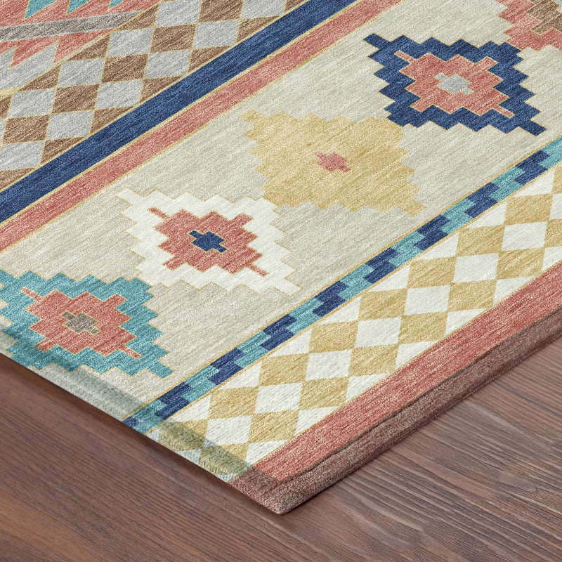 3' X 5' Coral And Beige Southwestern Washable Indoor Outdoor Area Rug Homeroots Outdoor