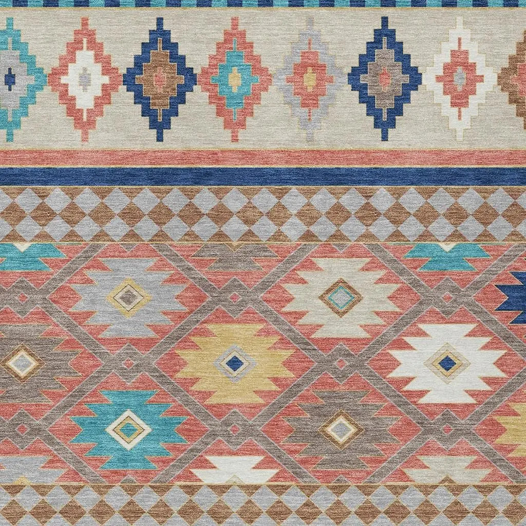 3' X 5' Coral And Beige Southwestern Washable Indoor Outdoor Area Rug Homeroots Outdoor