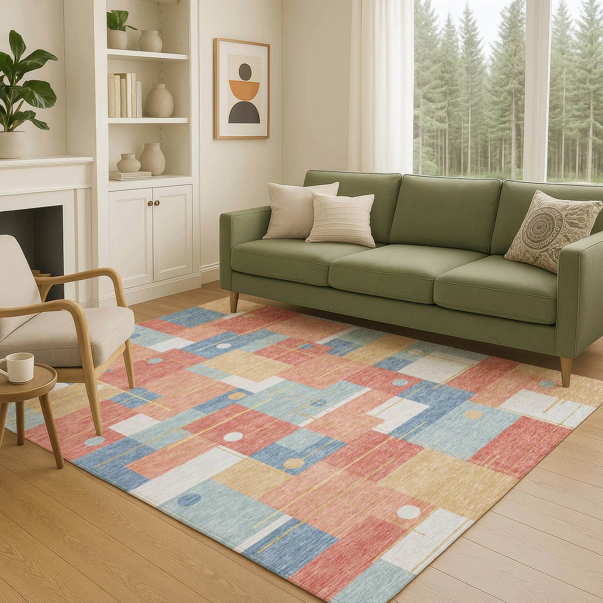 3' X 5' Coral And Brown Geometric Washable Indoor Outdoor Area Rug Homeroots Outdoor