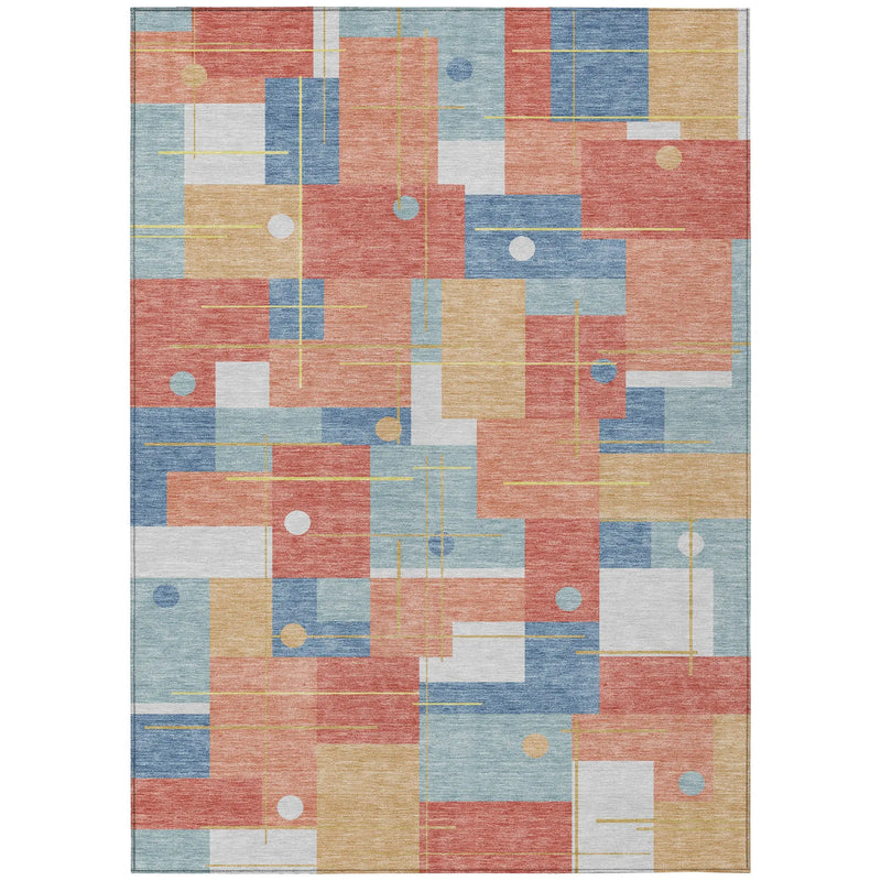 3' X 5' Coral And Brown Geometric Washable Indoor Outdoor Area Rug Homeroots Outdoor