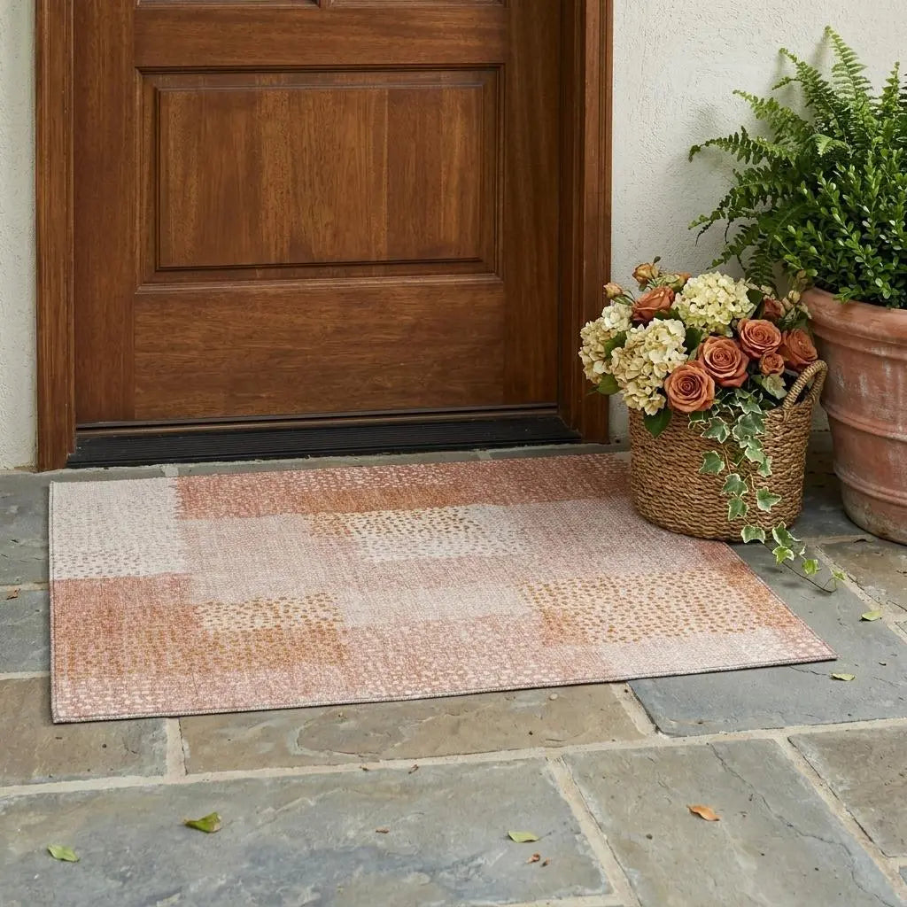 3' X 5' Coral And Orange Abstract Washable Indoor Outdoor Area Rug Homeroots Outdoor